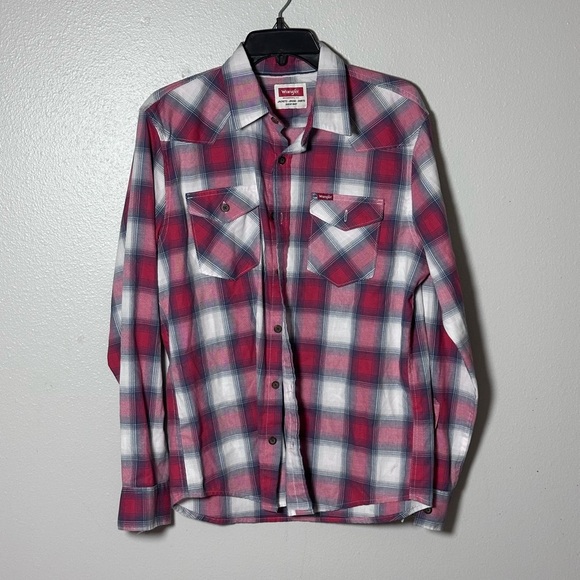 Wrangler Men Western Red Plaid Button Down Long Sleeve Shirt size M. - Picture 1 of 8